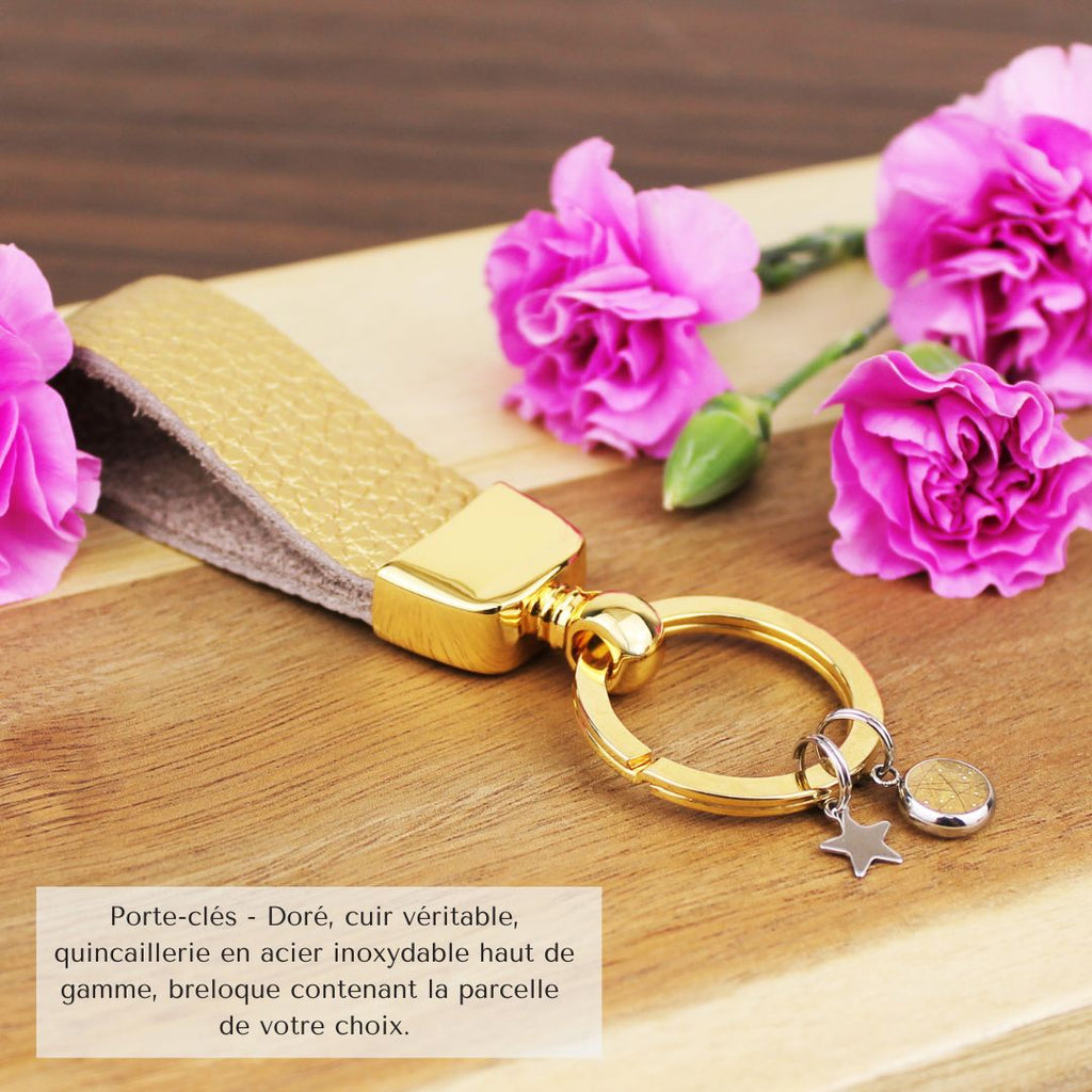 Particella, Porte-clés - Doré, cuir véritable, quincaillerie en acier inoxydable haut de gamme, breloque
