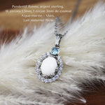 Charger l&#39;image dans la galerie, Bijoux Souvenirs Particella, pendentif Renée, argent sterling, 18 zircons 1,5mm, 1 cubique zirconium de couleur Aigue-marine - Mars, lait maternel Perle.
